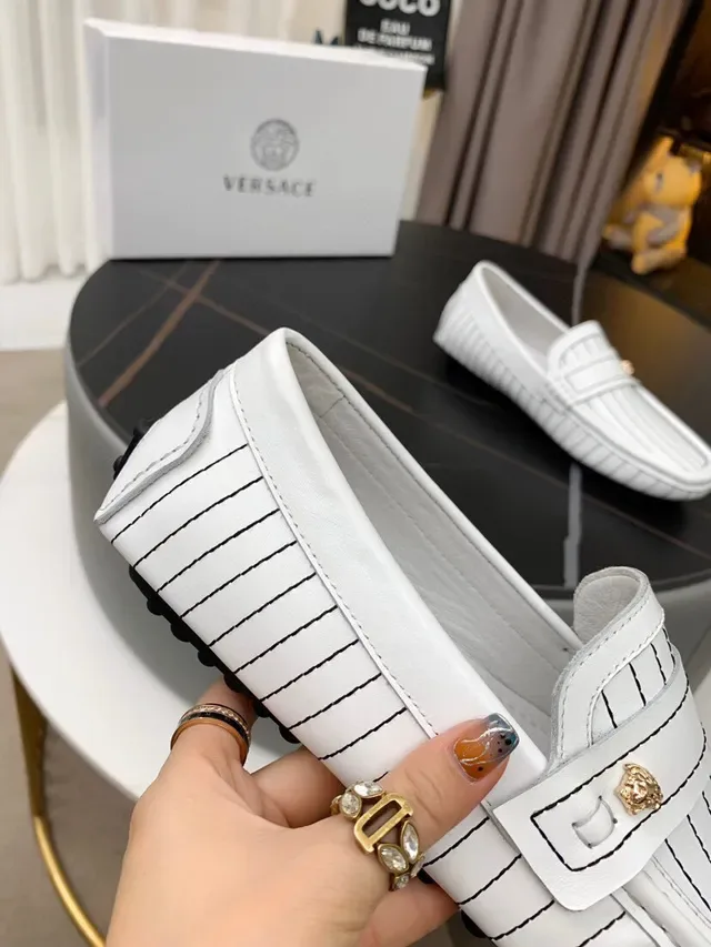 Versace Black White Pinstripe Leather Medallion-Accented Loafer 14