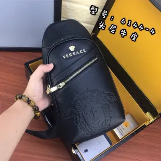 Versace Chain Reaction Black Gold Embossed Medusa Head Hardware Messenger Bag