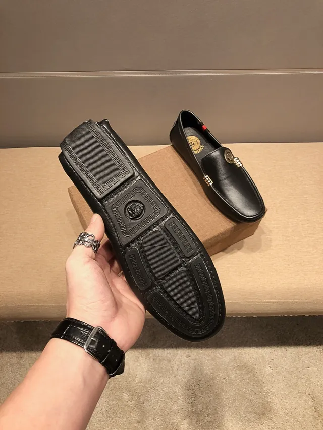 Versace Chain Reaction Black Leather Medusa Loafers 3
