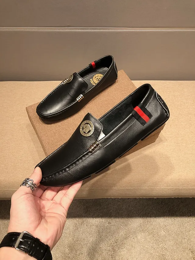 Versace Chain Reaction Black Leather Medusa Loafers 5