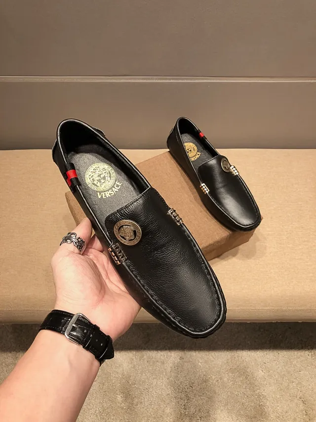 Versace Chain Reaction Black Leather Medusa Loafers 6