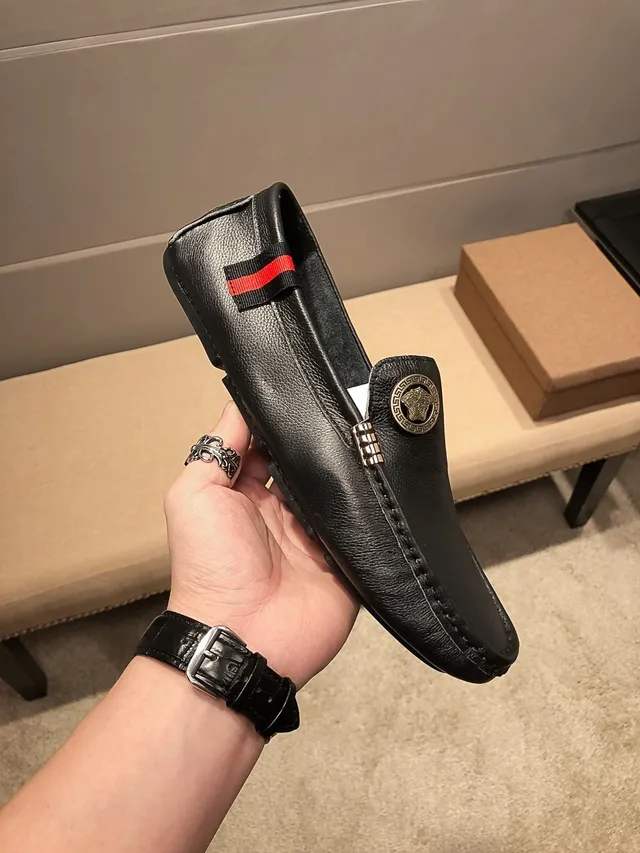Versace Chain Reaction Black Leather Medusa Loafers 7