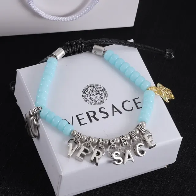 Versace Chain Reaction Collier Bleu Argent avec Charm Adorné de Perles 3