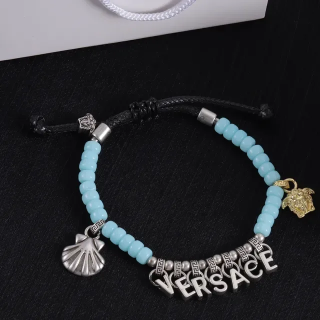 Versace Chain Reaction Collier Bleu Argent avec Charm Adorné de Perles 4