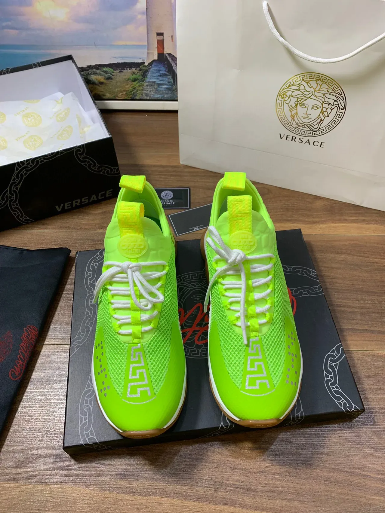Versace Chain Reaction Neon Green Mesh Chunky Sneakers 9