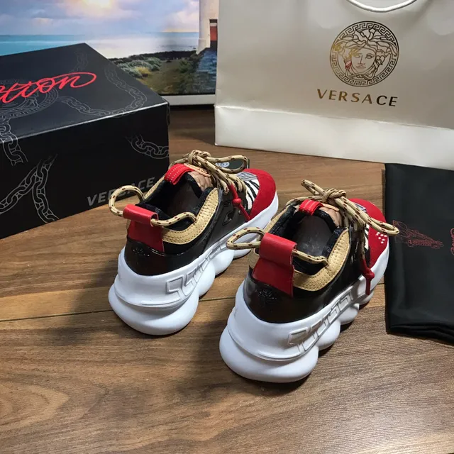 Versace Chain Reaction Red Black Beige Chunky Sneakers 3