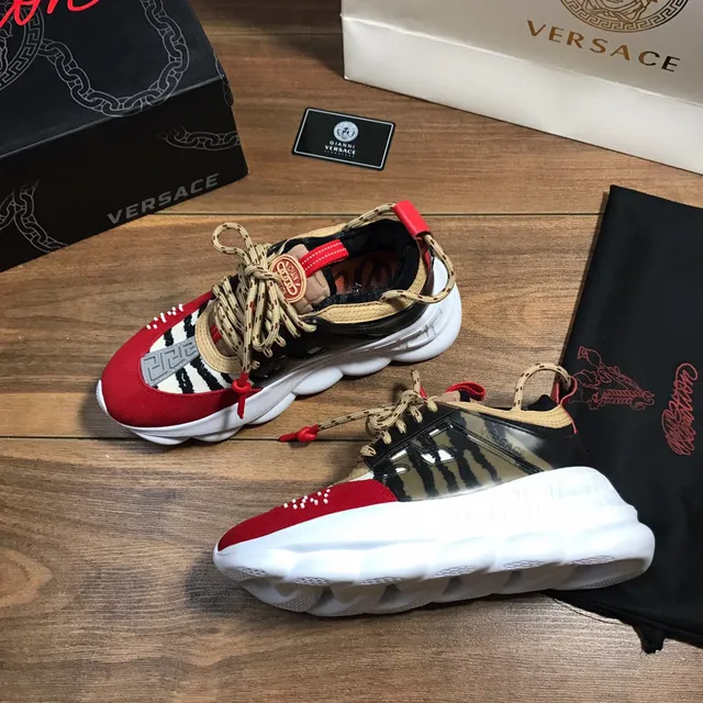 Versace Chain Reaction Red Black Beige Chunky Sneakers 5