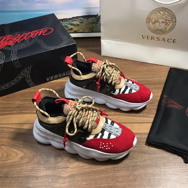 Versace Chain Reaction Red Black Beige Chunky Sneakers 6
