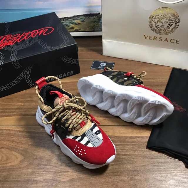Versace Chain Reaction Red Black Beige Chunky Sneakers 7