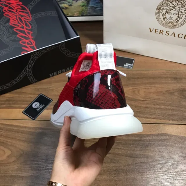 Versace Chain Reaction Red Snakeskin Mesh Chunky Sneakers 3