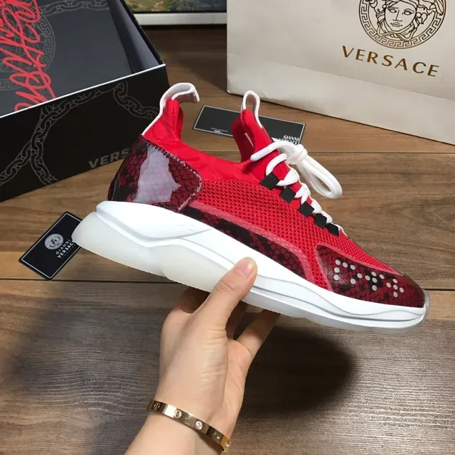 Versace Chain Reaction Red Snakeskin Mesh Chunky Sneakers 4