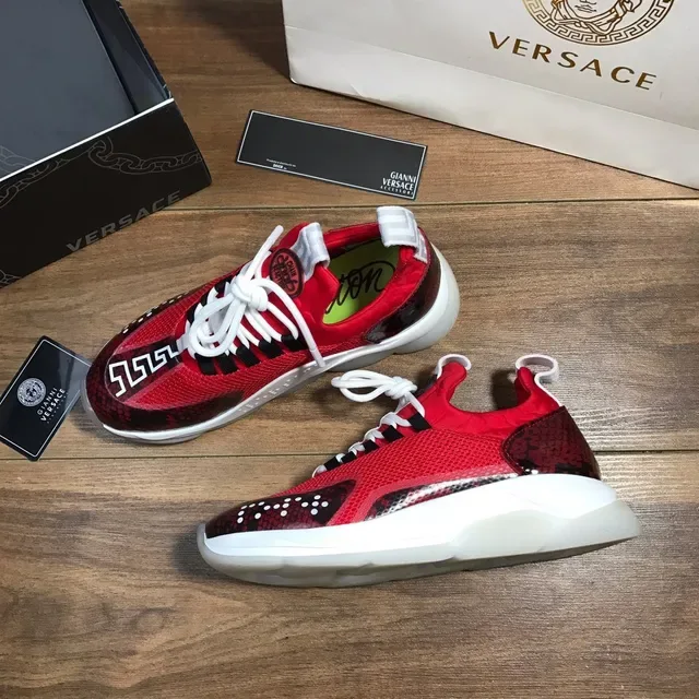 Versace Chain Reaction Red Snakeskin Mesh Chunky Sneakers 5