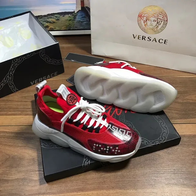 Versace Chain Reaction Red Snakeskin Mesh Chunky Sneakers 6