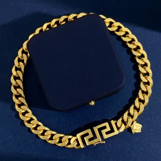 Pulsera Versace Cadena Curb-Link Dorada Navy Greca Broche Llave
