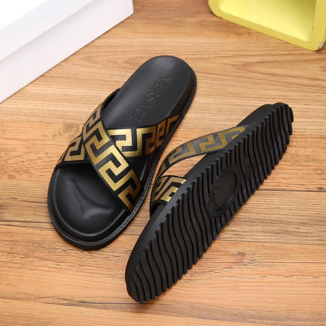 Versace Greca Odissea Black and Gold Slide Slippers 5