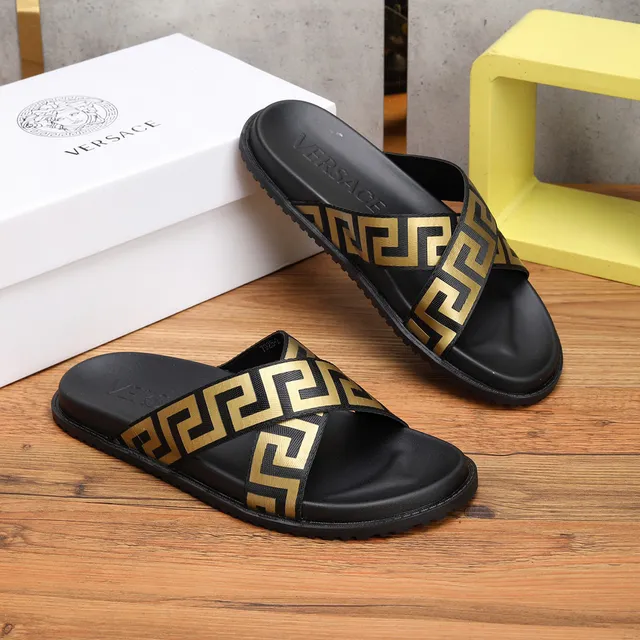 Versace Greca Odissea Black and Gold Slide Slippers 6