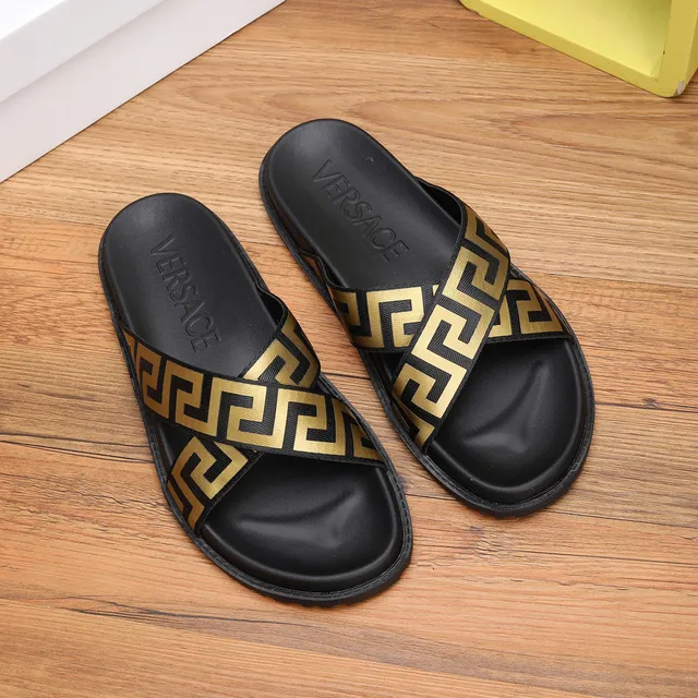 Versace Greca Odissea Black and Gold Slide Slippers 8
