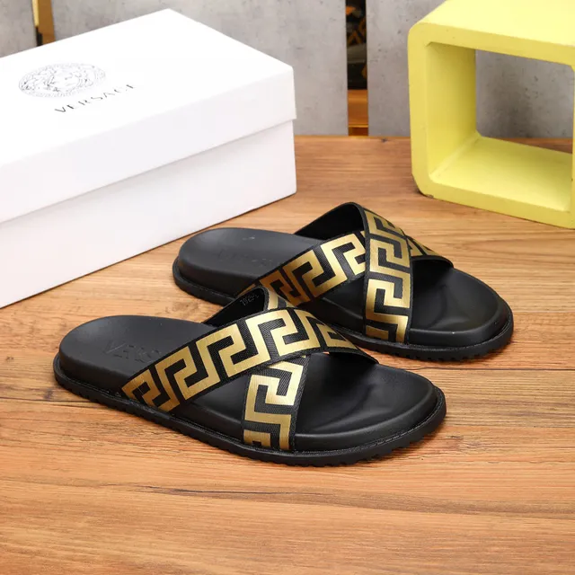 Versace Greca Odissea Black and Gold Slide Slippers 9