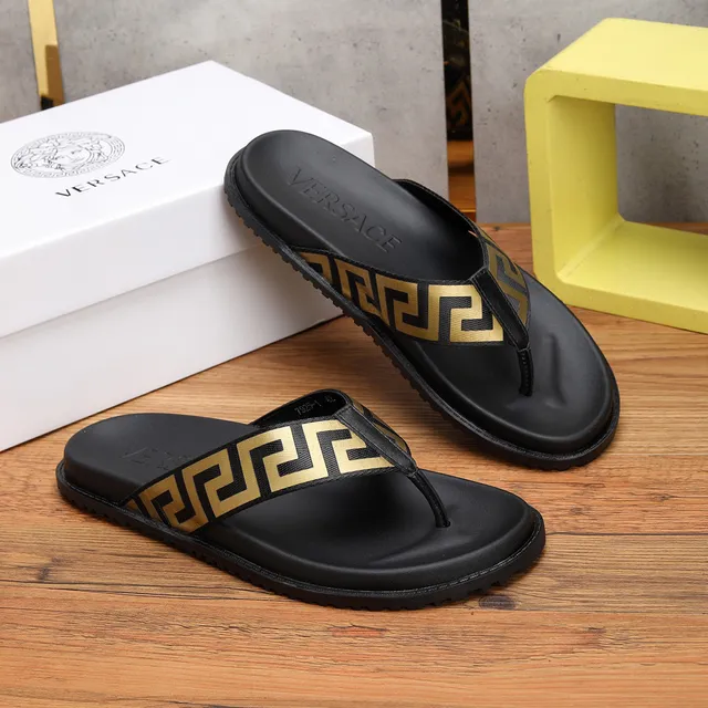 Versace Greca Odissea Black and Gold Slippers 8