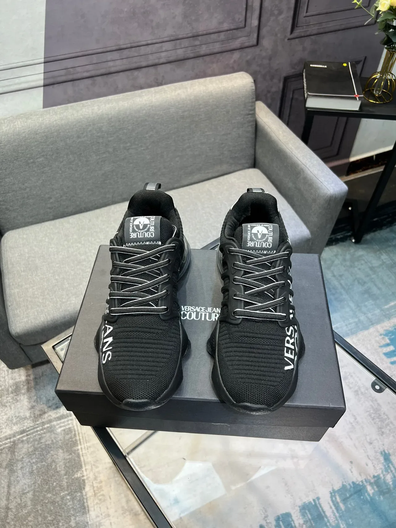 Versace Jeans Chain Reaction Preto Branco Transparente Tênis Lifestyle 3