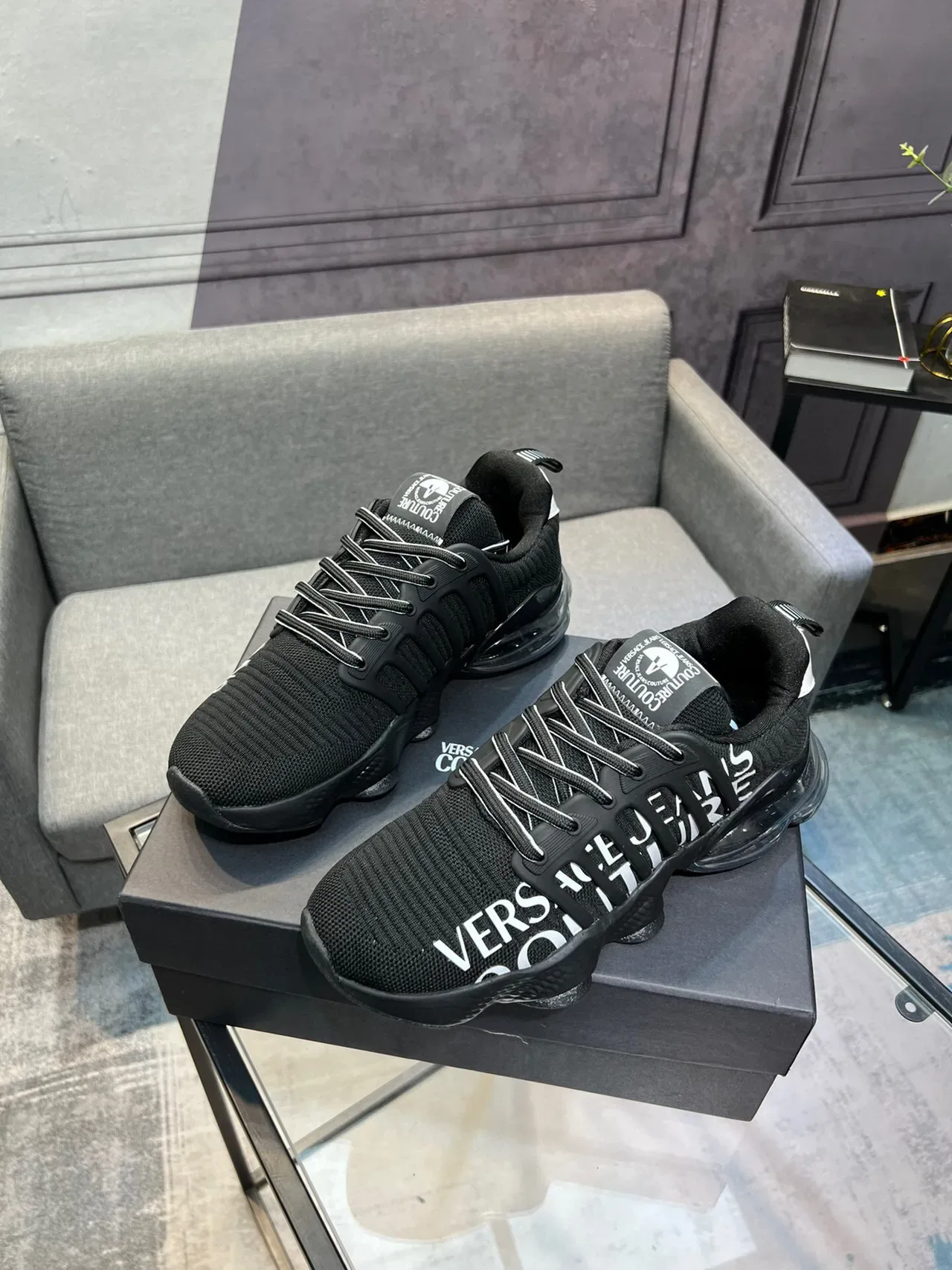 Versace Jeans Chain Reaction Preto Branco Transparente Tênis Lifestyle 4