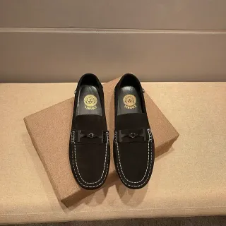 Versace Loafer Negro Blanco Ante Costura Contraste