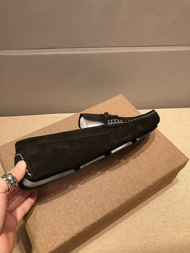 Versace Loafer Black White Suede Upper Contrast Stitching Loafer 4