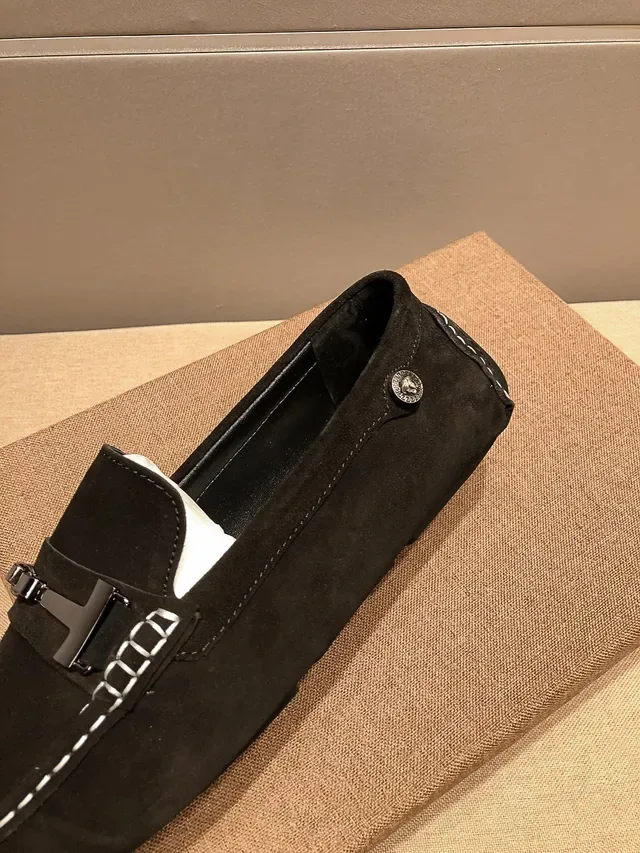 Versace Loafer Black White Suede Upper Contrast Stitching Loafer 5