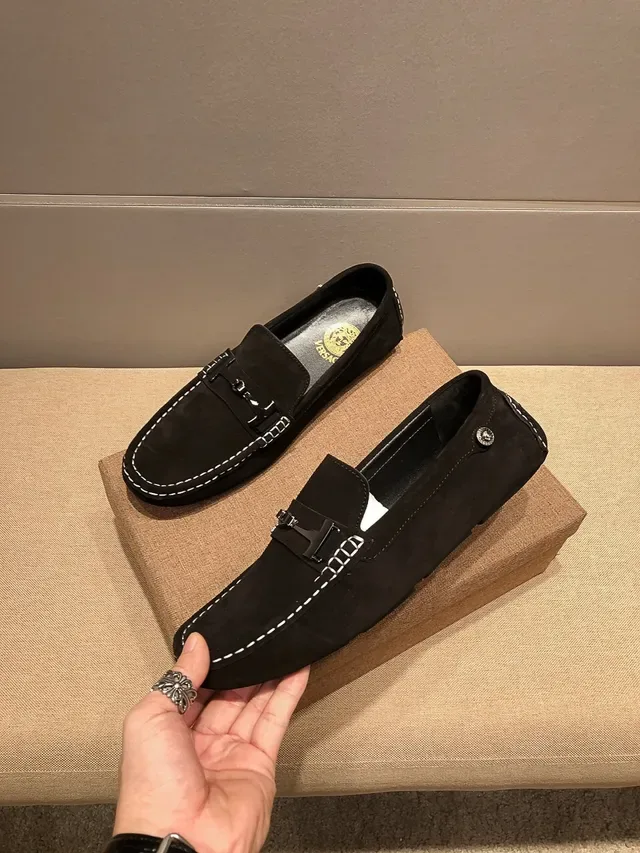 Versace Loafer Black White Suede Upper Contrast Stitching Loafer 6
