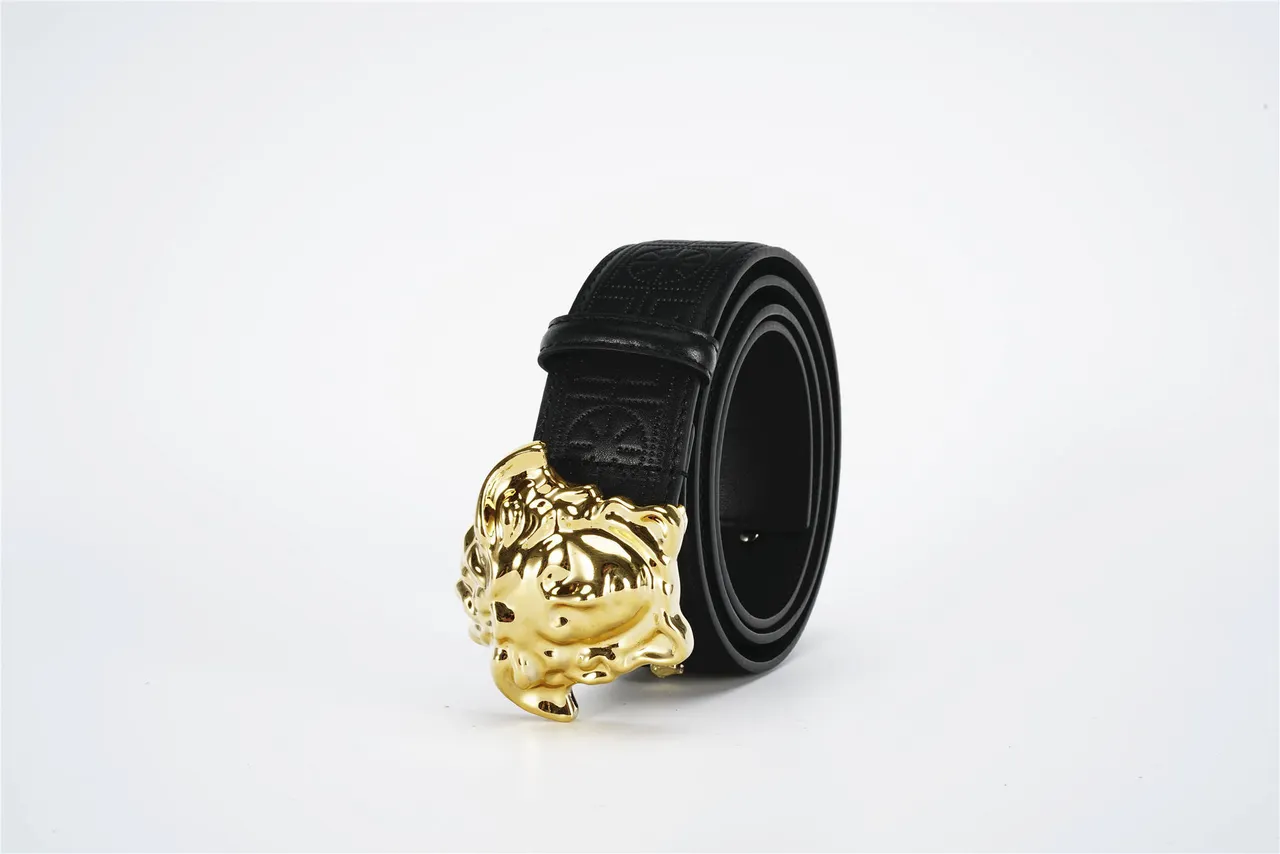 حزام Versace ميدوزا أسود ذهبي رأس مشبك يوناني-منقوش جلد حزام 6