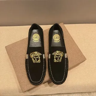 Versace Medusa Mocassins Daim Noir Brodés