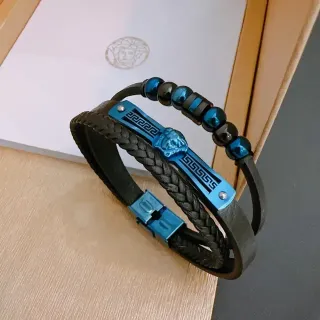Versace Medusa Greca pulseras de cuero trenzado azul y negro