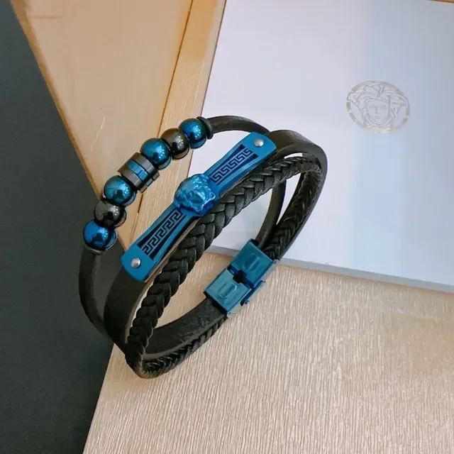 Versace Medusa Greca bracelets en cuir tressé bleu et noir 3