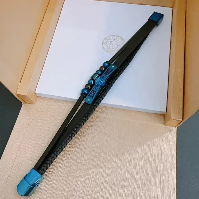 Versace Medusa Greca bracelets en cuir tressé bleu et noir 5