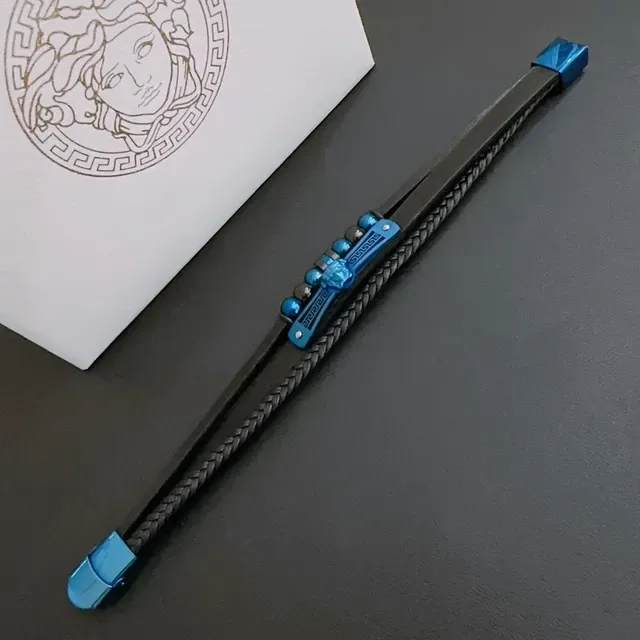 Versace Medusa Greca bracelets en cuir tressé bleu et noir 8
