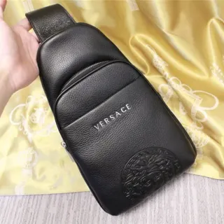 Versace Medusa Logo Black Pebbled Leather Crossbody Bag