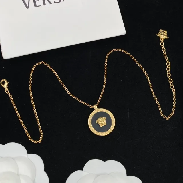 Collier Versace Medusa Medallion Bleu Argent Circulaire Pendentif Tête 5