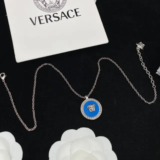 Collier Versace Medusa Medallion Bleu Argent Circulaire Pendentif Tête 6