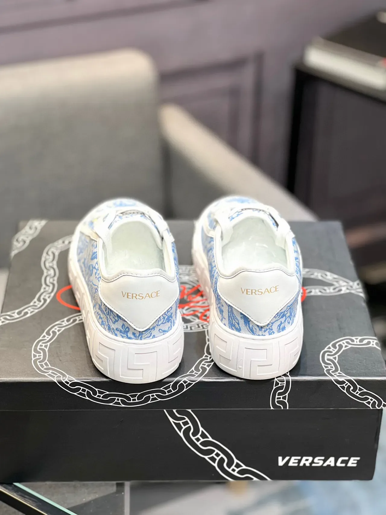 Versace Odissea Baroque Jacquard Bleu Blanc Sneakers Lifestyle 2