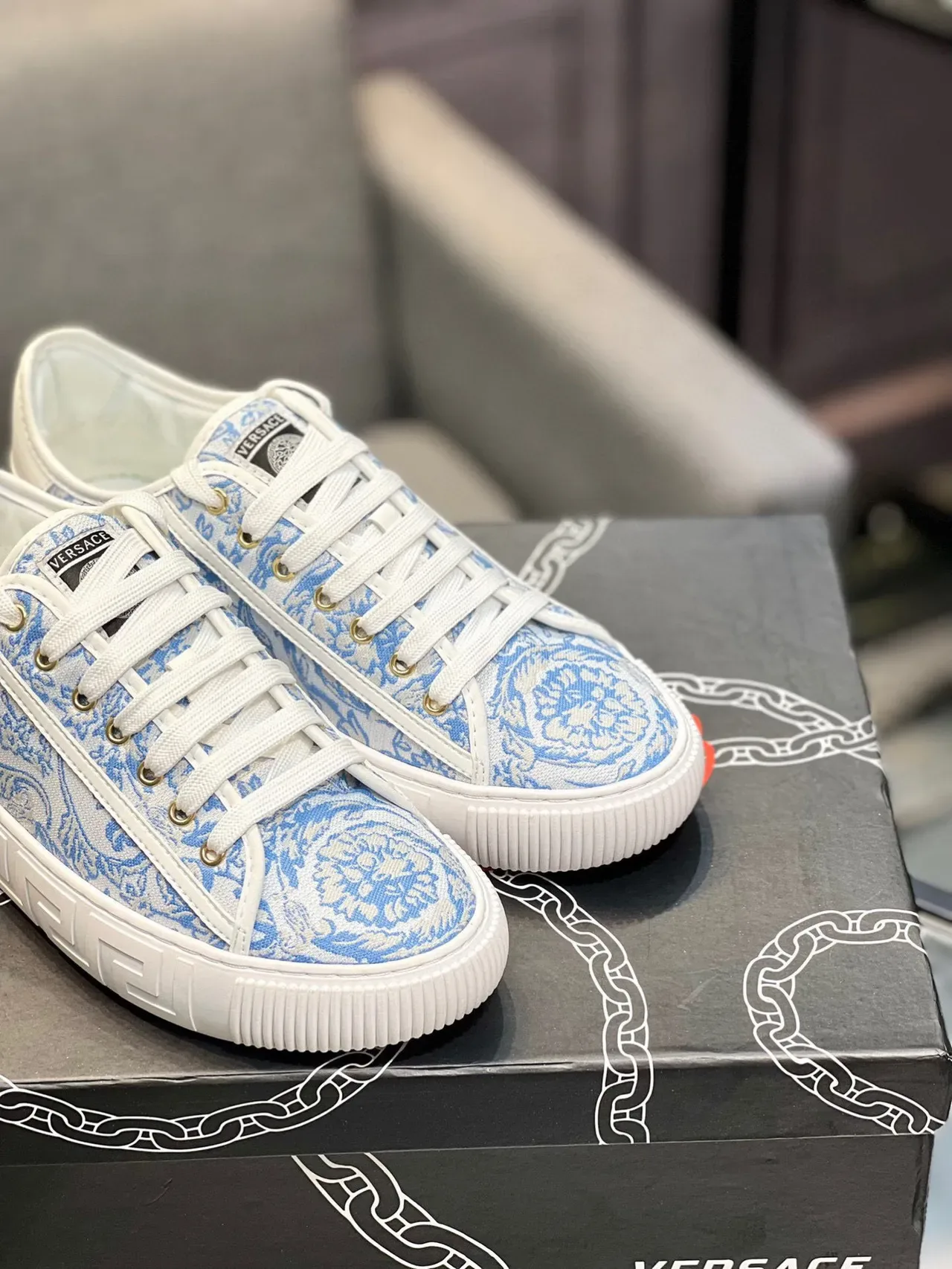Versace Odissea Baroque Jacquard Bleu Blanc Sneakers Lifestyle 5