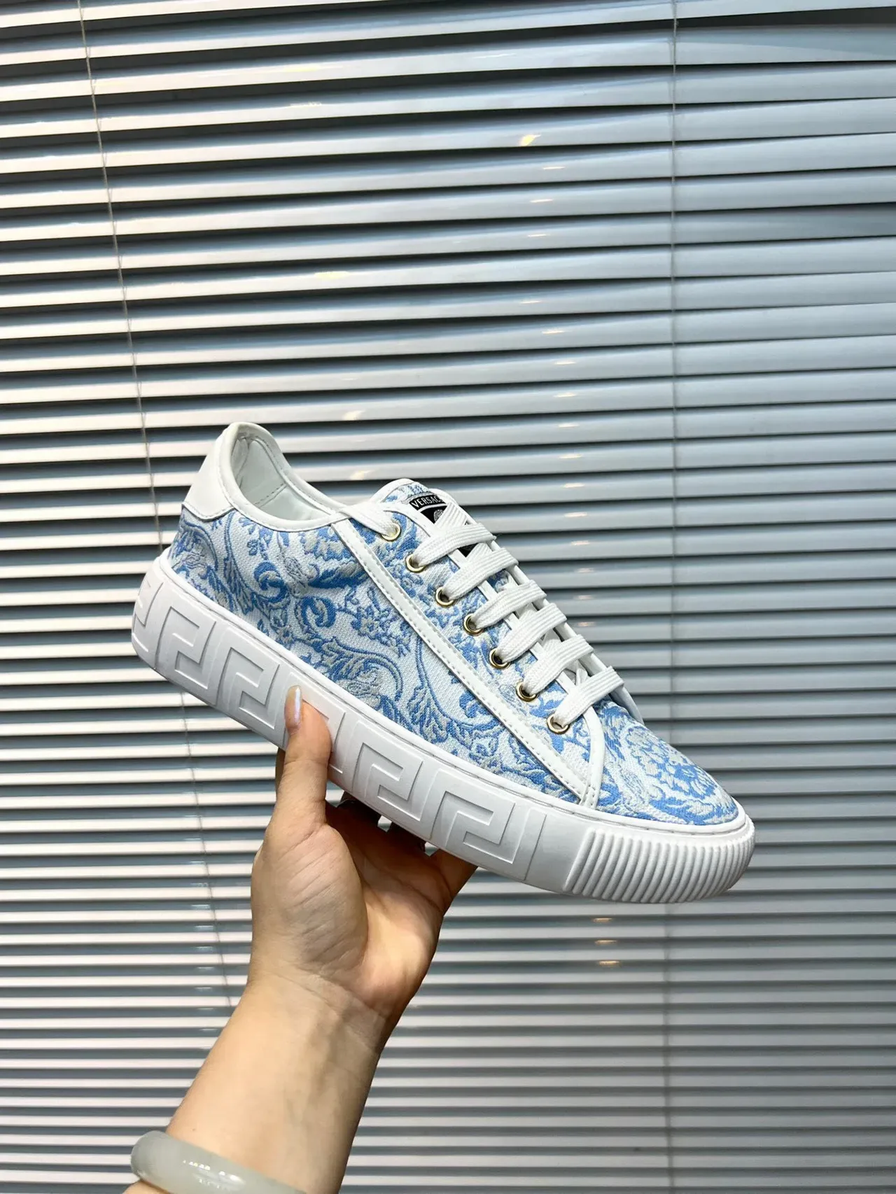 Versace Odissea Baroque Jacquard Bleu Blanc Sneakers Lifestyle 6