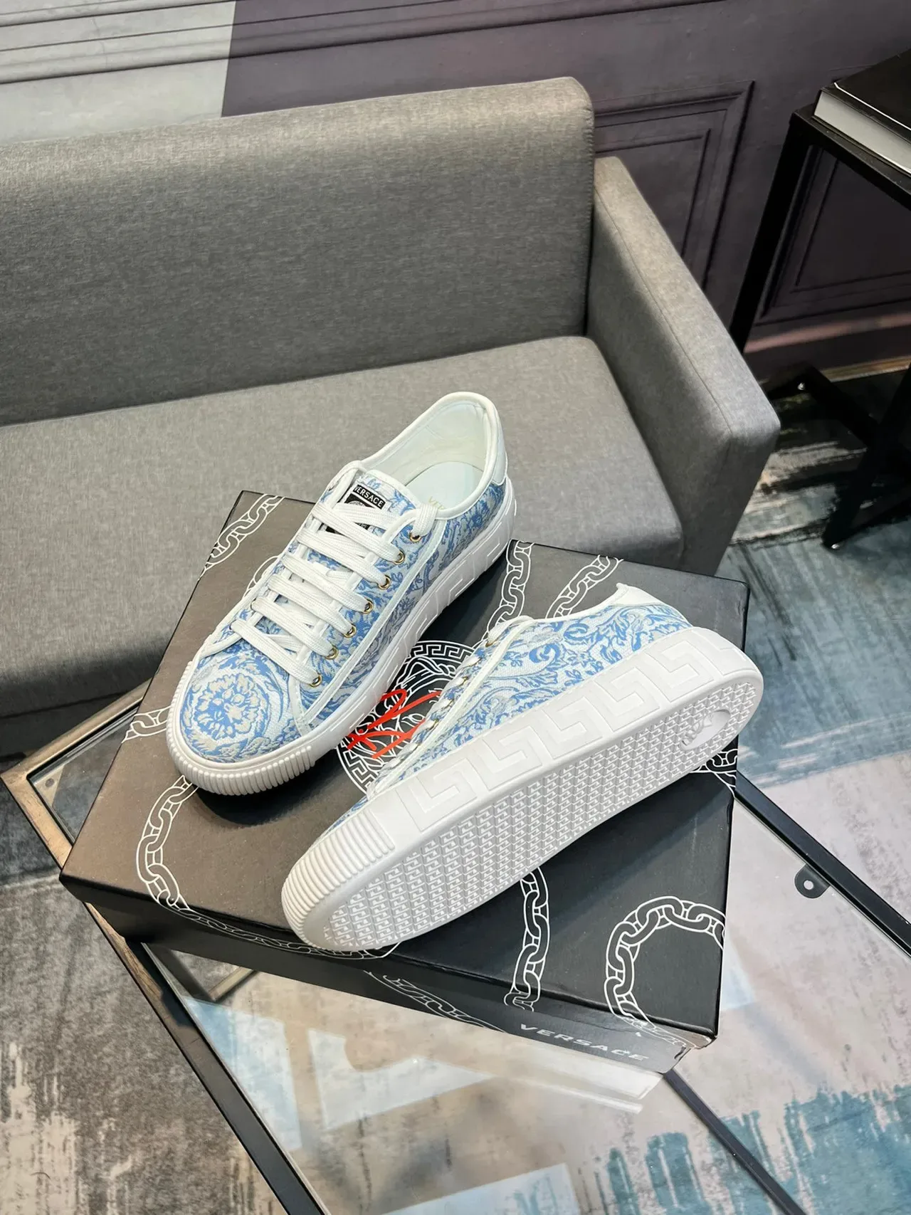 Versace Odissea Baroque Jacquard Bleu Blanc Sneakers Lifestyle 8