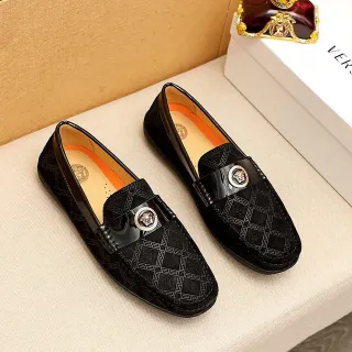 Versace Odissea काला नारंगी Greca पैटर्न ऊपरी मेड्यूसा हेड बकल लूफर