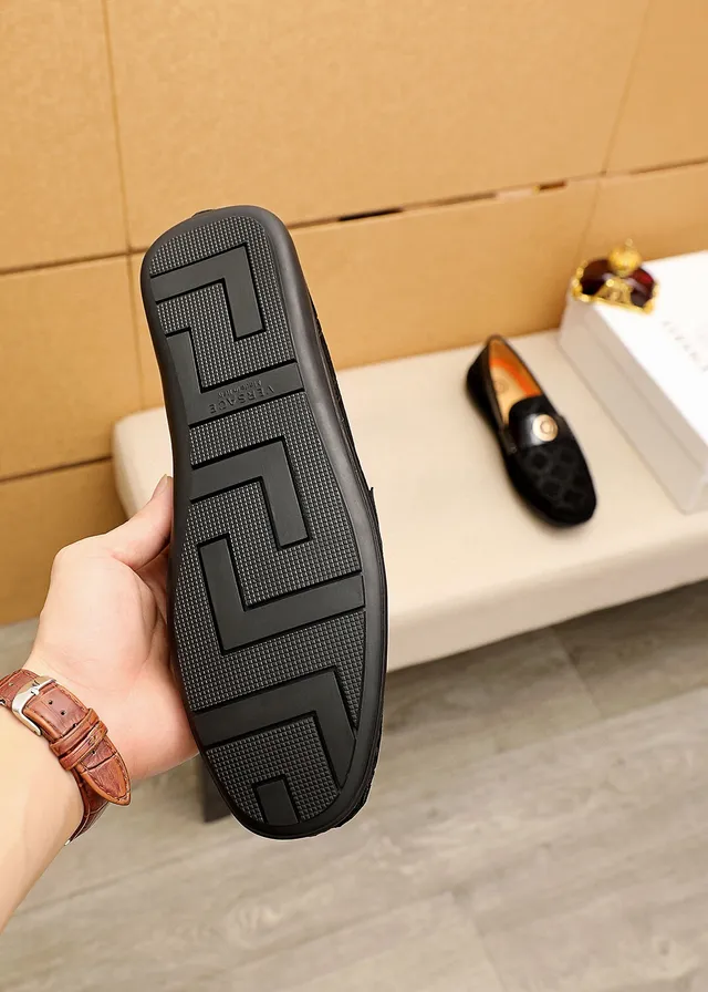 Versace Odissea Preto Laranja Superior com Padrão Greca Fivela Cabeça Medusa Mocassim 2