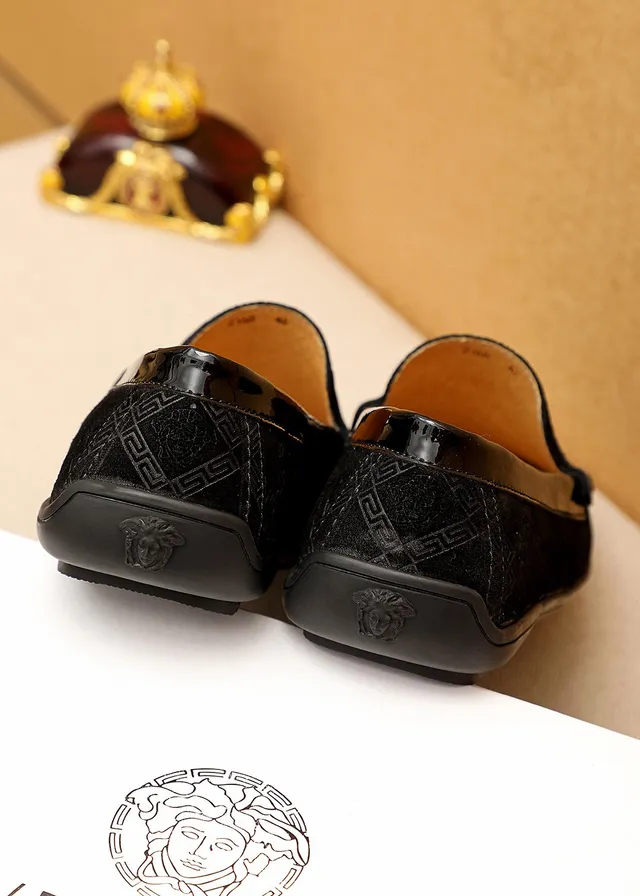 Versace Odissea Preto Laranja Superior com Padrão Greca Fivela Cabeça Medusa Mocassim 3