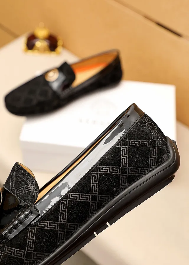 Versace Odissea Preto Laranja Superior com Padrão Greca Fivela Cabeça Medusa Mocassim 4