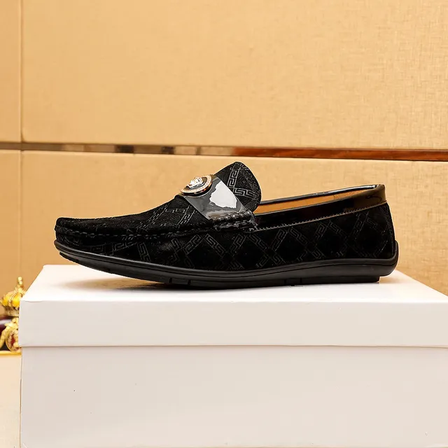 Versace Odissea Preto Laranja Superior com Padrão Greca Fivela Cabeça Medusa Mocassim 8