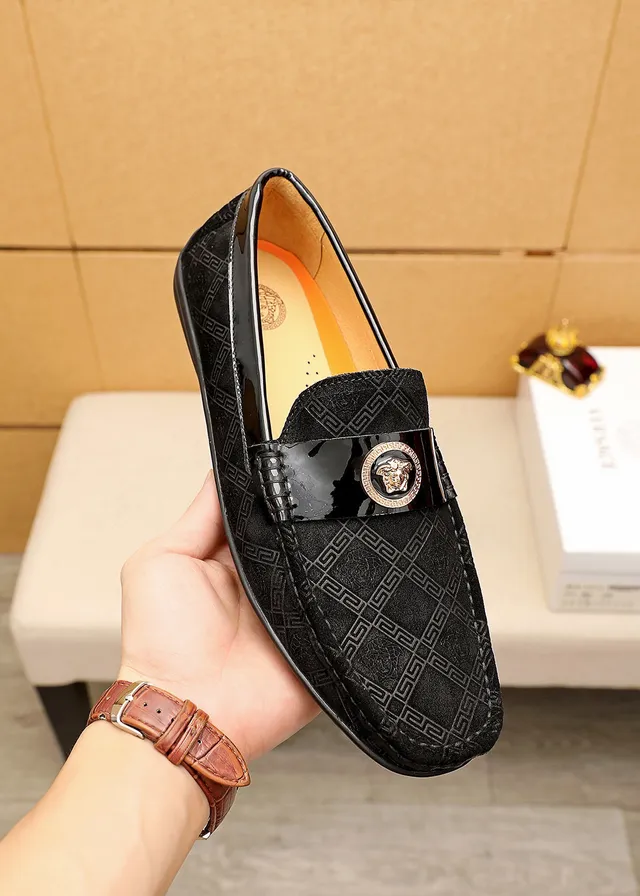 Versace Odissea Preto Laranja Superior com Padrão Greca Fivela Cabeça Medusa Mocassim 5
