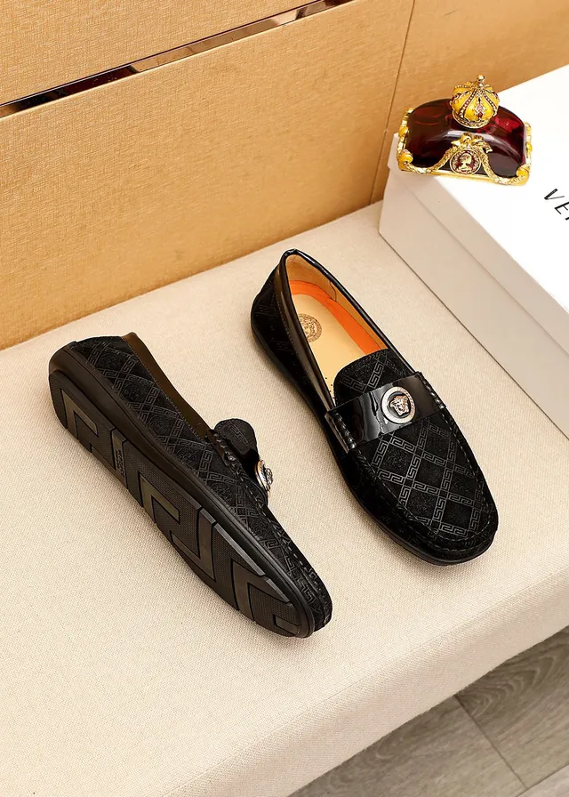 Versace Odissea Preto Laranja Superior com Padrão Greca Fivela Cabeça Medusa Mocassim 7