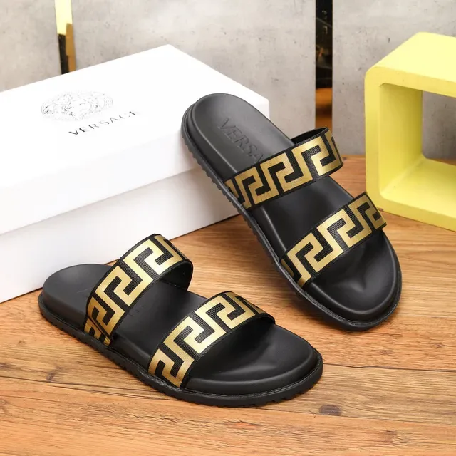 Versace Odissea Greca Black and Gold Slippers 7